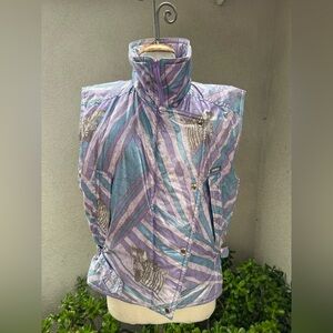 Vtg glam puffy ski vest metallic purples blues Zebra theme 6 Colmar Sportswear
